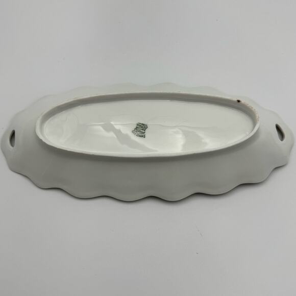 Welmar Germany Marked Antique 9" Oblong Plate Bowl Tray Roses Scallop Edge - Picture 8 of 10